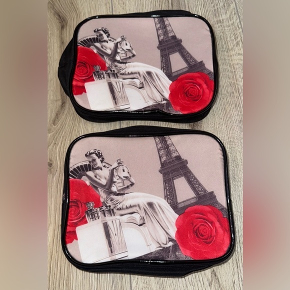 Lancome Handbags - Lancôme white black red cosmetic makeup bag with Red Rose Design